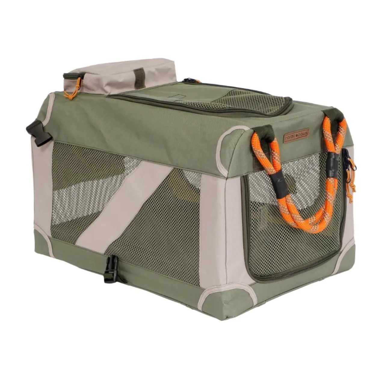 Nordic Paws Foldbart luksus hundebur i stof Army M - komfort og ro